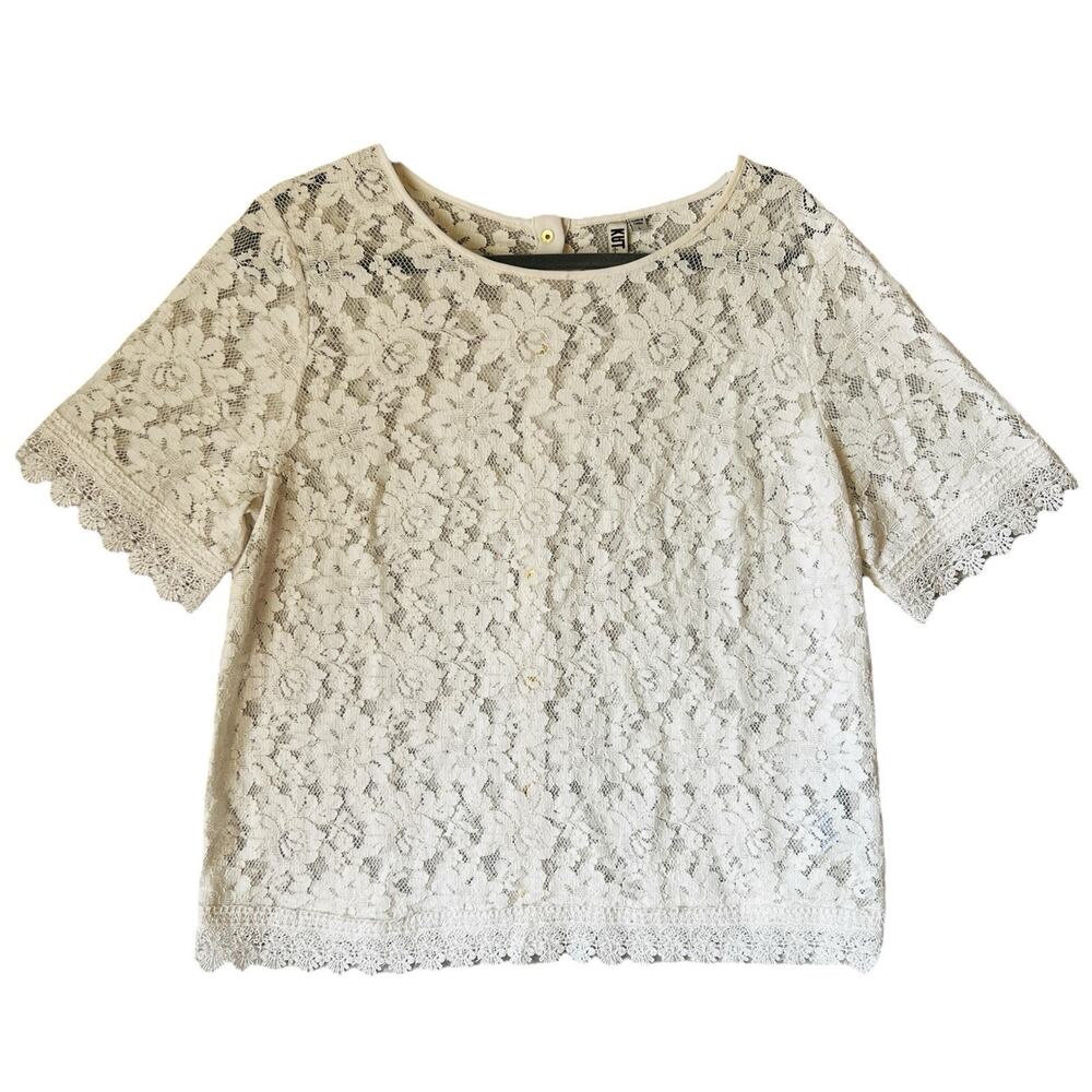 Kut From The Cloth Asriel Button Back Lace Top Large Fringe Trim Boho Blouse